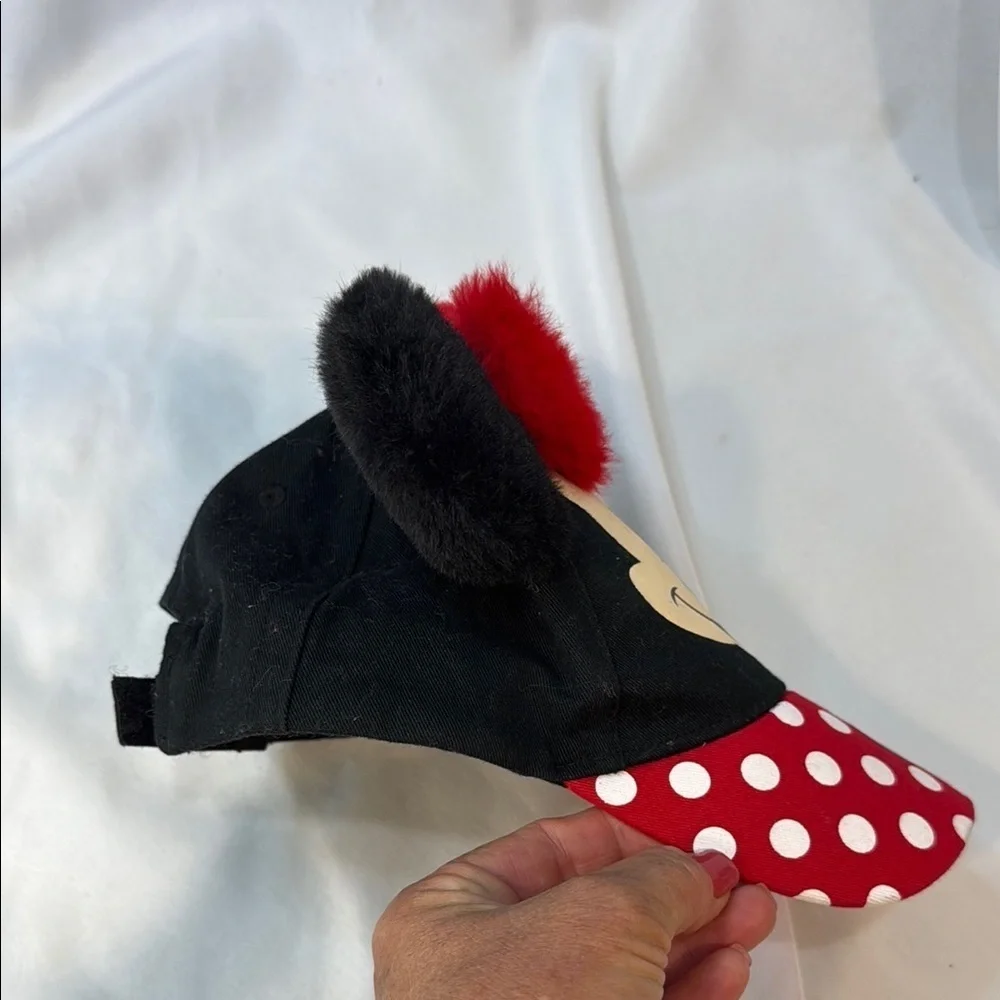 Disney Minnie Mouse Toddler Cap - Red&Black, Fuzzy Ears, adjustable back